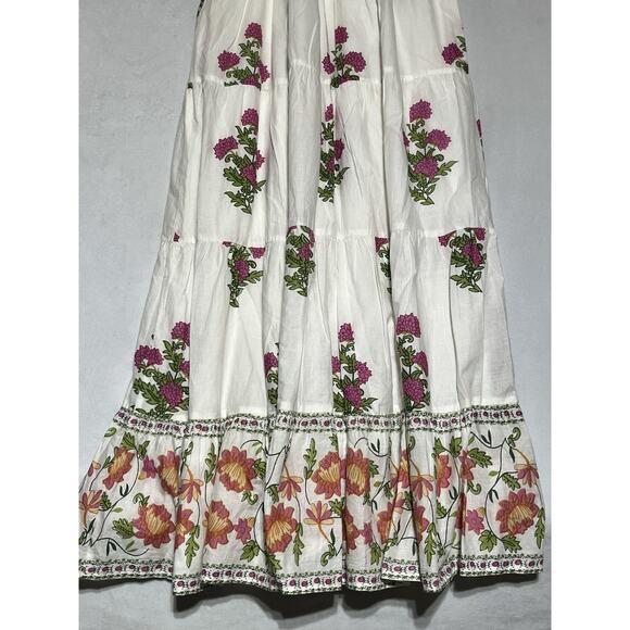 THML Midi Halter Sundress XS White Pink Floral A Line Tiered Voile Cotton Dress - Picture 7 of 14